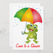 Froggy met Rain Umbrella Shower Invitation Kaart (Voorkant / Achterkant)