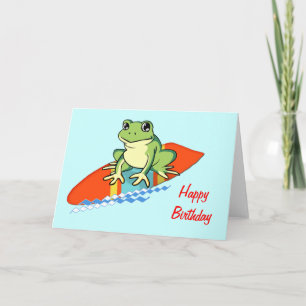 Froggy op een surfplankverjaardag kaart