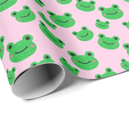 Froggy Pink Girl Birthday Party Cute green toad Cadeaupapier (Rol Hoek)
