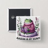 Froggy Reading is mijn therapie Vierkante Button 5,1 Cm (Voorkant /achterkant)
