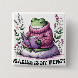 Froggy Reading is mijn therapie Vierkante Button 5,1 Cm