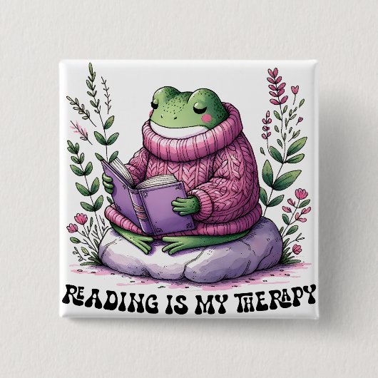 Froggy Reading is mijn therapie Vierkante Button 5,1 Cm (Voorkant)