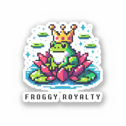 Froggy Royalty-Schattigee Pixel Art Crowned Frog D Sticker (Voorkant)