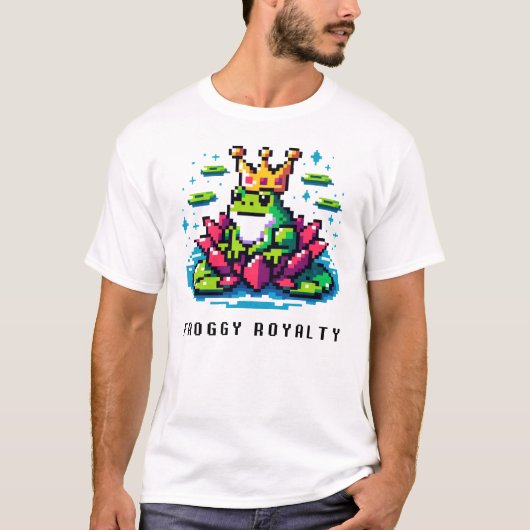 Froggy Royalty-Schattigee Pixel Art Crowned Frog D T-shirt (Voorkant)