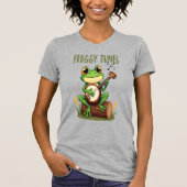 Froggy Tunes: Adorable Cartoon Frog Playing Banjo T-shirt (Voorkant)