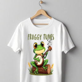 Froggy Tunes: Schattige Tekenfilm Kikker die Banjo T-shirt