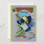 Froggy with Champagne Bottle New Year's Eve Party Kaart (Voorkant)