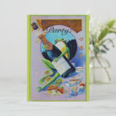 Froggy with Champagne Bottle New Year's Eve Party Kaart (Staand voorkant)