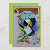 Froggy with Champagne Bottle New Year's Eve Party Kaart (Voorkant / Achterkant)