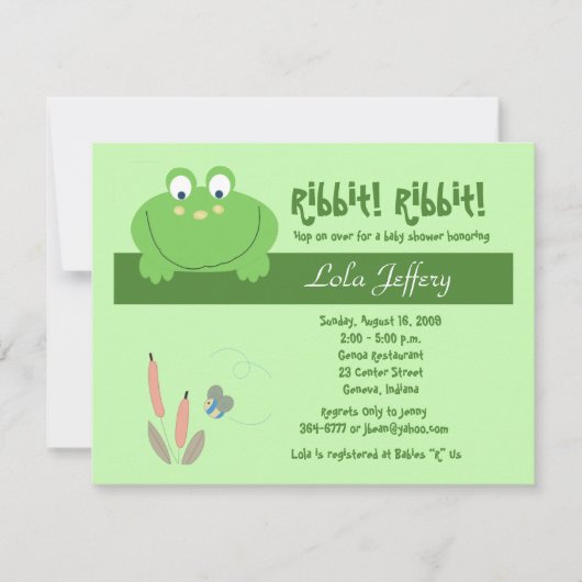 Froggyville Cute Frog Baby shower Invitation Kaart (Voorkant)