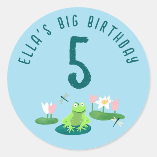 Frogs and Lily Pads Cute Birthday Kids CUSTOM Ronde Sticker (Voorkant)