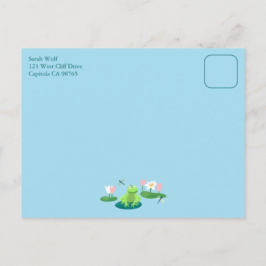 Frogs & Lily Pads CUSTOM BIRTHDAY PARTY Invitation Briefkaart (Achterkant)