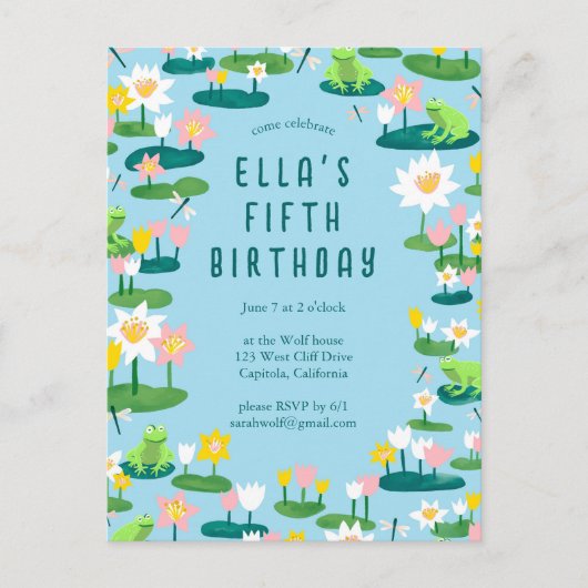Frogs & Lily Pads CUSTOM BIRTHDAY PARTY Invitation Briefkaart (Voorkant)