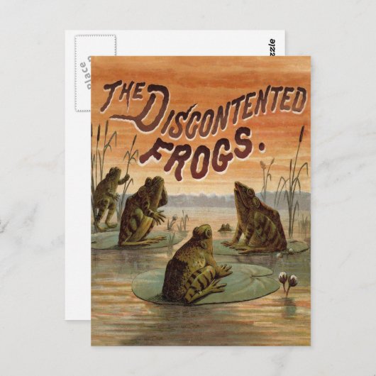 Frogs Lily Pads Moon Illustratie Briefkaart (Voorkant / Achterkant)