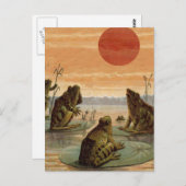 Frogs Lily Pads Moon Illustratie Briefkaart (Voorkant / Achterkant)
