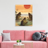 Frogs Lily Pads Moon Illustratie Canvas Afdruk (Insitu (Woonkamer))