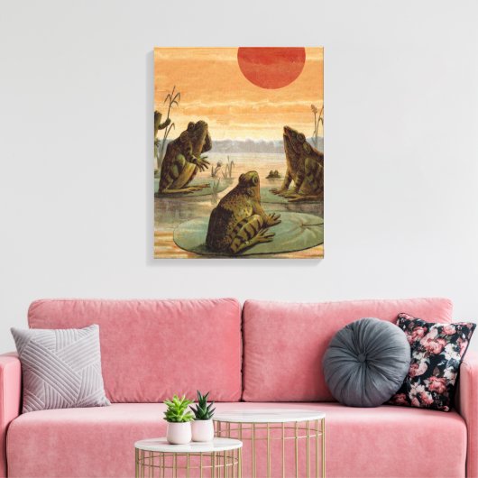 Frogs Lily Pads Moon Illustratie Canvas Afdruk (Insitu (Woonkamer))
