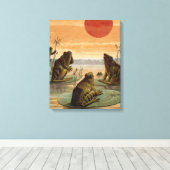 Frogs Lily Pads Moon Illustratie Canvas Afdruk (Insitu (Houten vloer))
