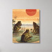 Frogs Lily Pads Moon Illustratie Canvas Afdruk (Voorkant)