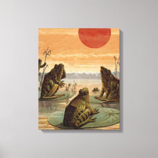 Frogs Lily Pads Moon Illustratie Canvas Afdruk (Voorkant)