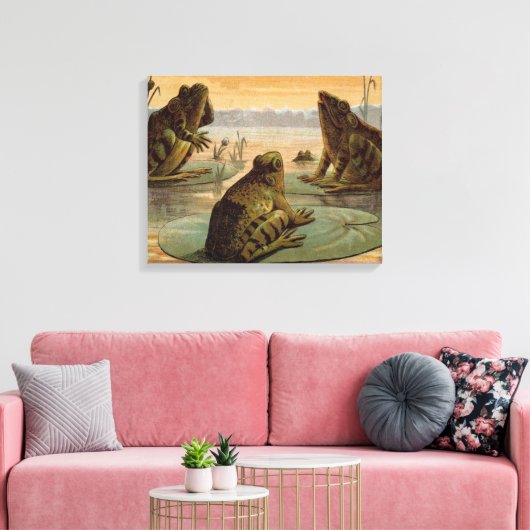 Frogs Lily Pads Moon Illustratie Canvas Afdruk (Insitu (Woonkamer))