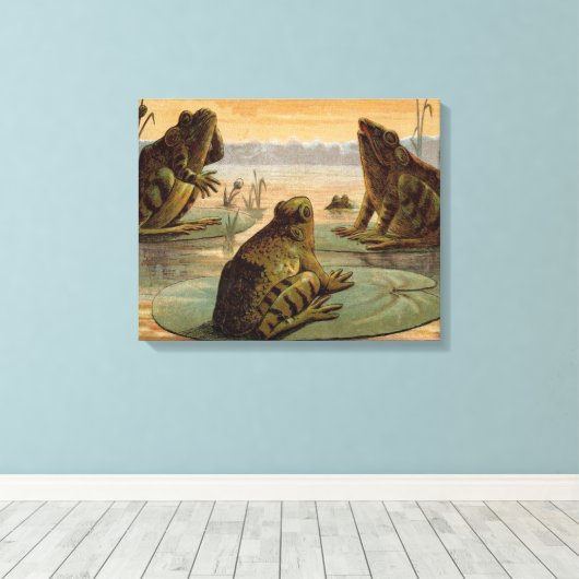 Frogs Lily Pads Moon Illustratie Canvas Afdruk (Insitu (Houten vloer))