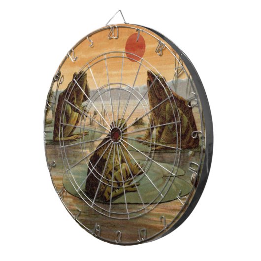 Frogs Lily Pads Moon Illustratie Dartbord (Voorkant Rechts)