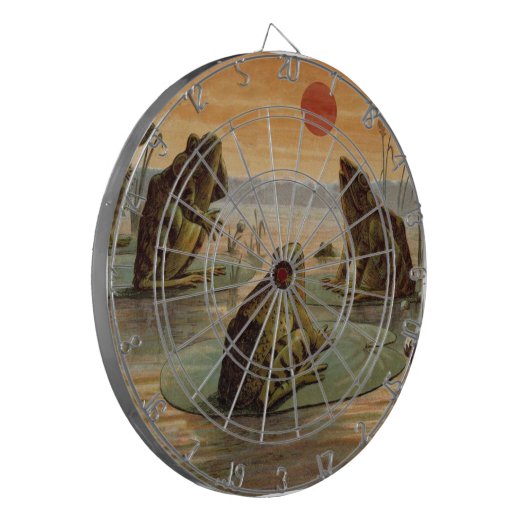 Frogs Lily Pads Moon Illustratie Dartbord (Voorkant Links)