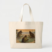 Frogs Lily Pads Moon Illustratie Grote Tote Bag (Voorkant)