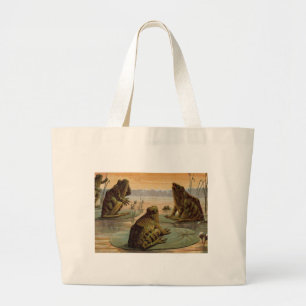 Frogs Lily Pads Moon Illustratie Grote Tote Bag
