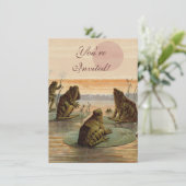 Frogs Lily Pads Moon Illustratie Kaart (Staand voorkant)