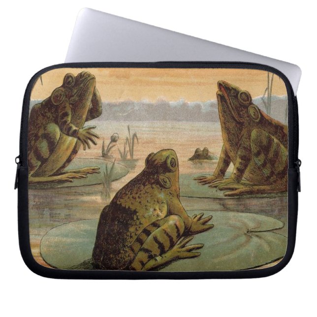 Frogs Lily Pads Moon Illustratie Laptop Sleeve (Voorkant)