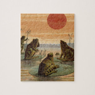 Frogs Lily Pads Moon Illustratie Legpuzzel