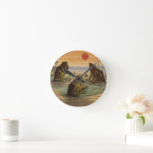 Frogs Lily Pads Moon Illustratie Ronde Klok (Huis)