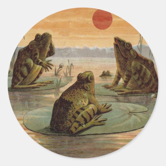 Frogs Lily Pads Moon Illustratie Ronde Sticker (Voorkant)