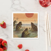 Frogs Lily Pads Moon Illustratie Servet (Insitu)