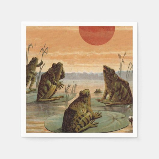 Frogs Lily Pads Moon Illustratie Servet (Voorkant)