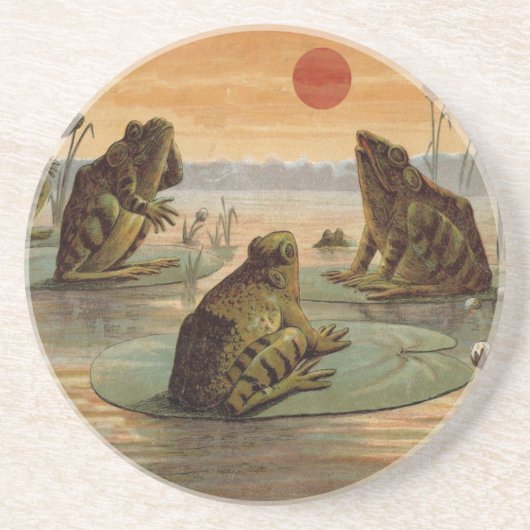 Frogs Lily Pads Moon Illustratie Zandsteen Onderzetter (Voorkant)