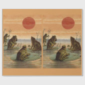 Frogs Lily Pads Moon Illustration Cadeaupapier (Vlak)