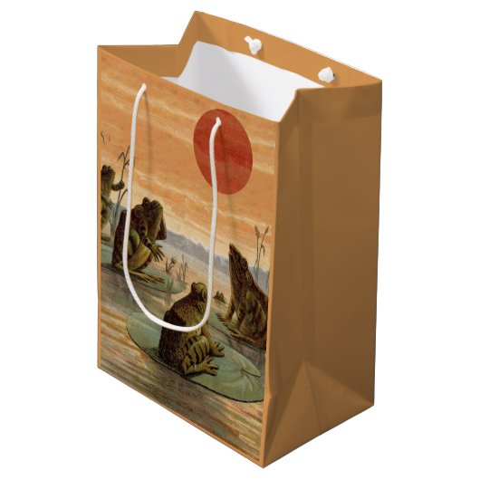 Frogs Lily Pads Moon Illustration Medium Cadeauzakje (Voorkant Gekanteld)