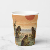 Frogs Lily Pads Moon Illustration Papieren Bekers (Achterkant)