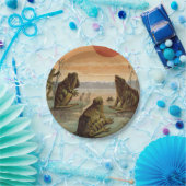 Frogs Lily Pads Moon Illustration Papieren Bordje (Feest)