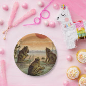 Frogs Lily Pads Moon Illustration Papieren Bordje (Feest)