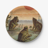 Frogs Lily Pads Moon Illustration Papieren Bordje (Voorkant)