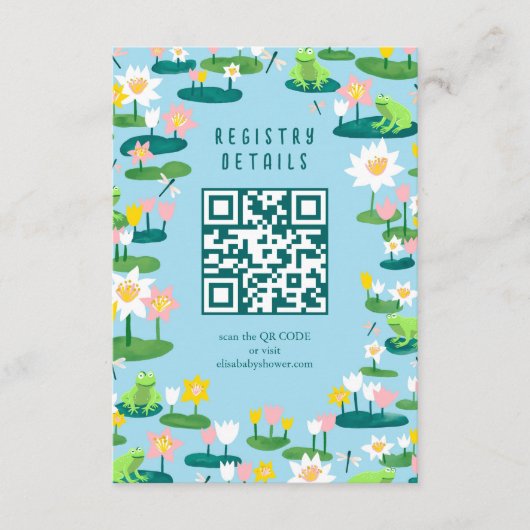 Frogs & Lily Pads Schattige CUSTOM QR CODE BABY SH Informatiekaartje (Voorkant)