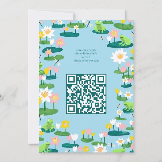 Frogs & Lily Pads Schattige CUSTOM QR CODE BABY SH Kaart (Achterkant)