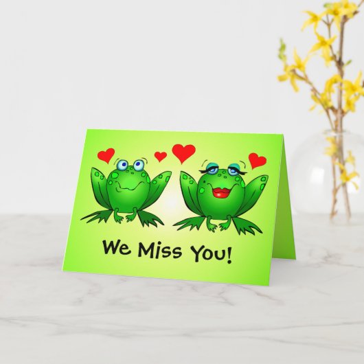 Frogs Love Miss You Schattige Cartoon Green Kaart (Gele Bloem)