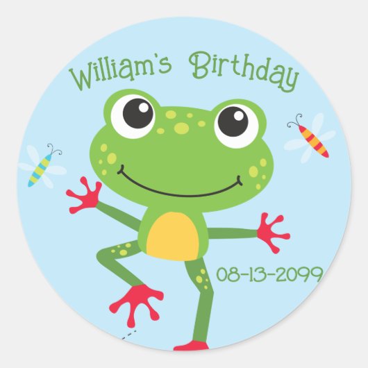 Frogtastic Leaping Frogs Kids Verjaardags Servette Ronde Sticker (Voorkant)