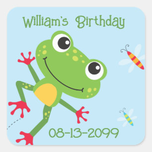 Frogtastic Leaping Frogs Kids Verjaardags Servette Vierkante Sticker