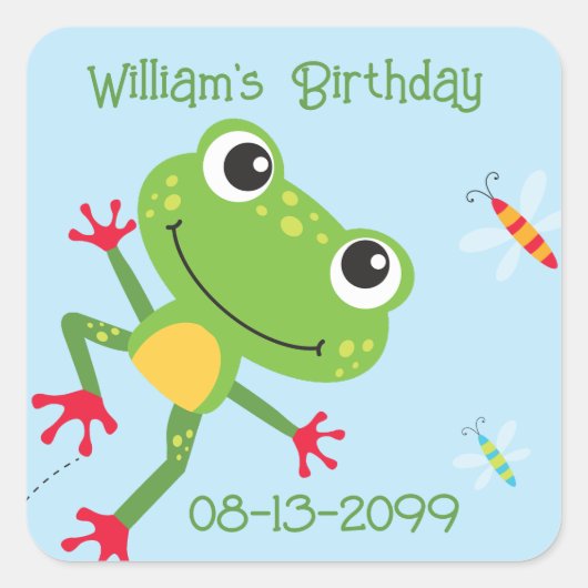 Frogtastic Leaping Frogs Kids Verjaardags Servette Vierkante Sticker (Voorkant)